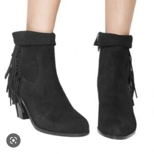 Sam Edelman Womens Louie Fringe Ankle Heeled Bootie Black Size 7M